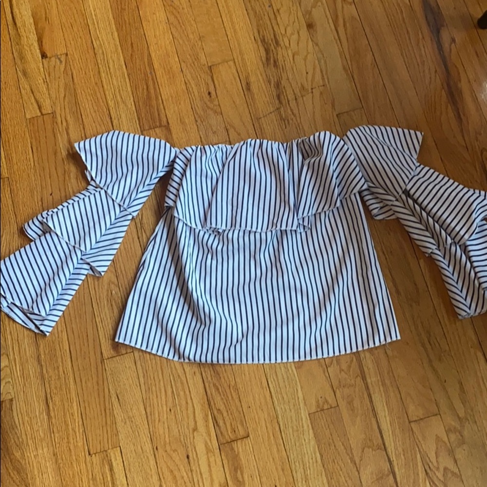 Off shoulder striped shirt